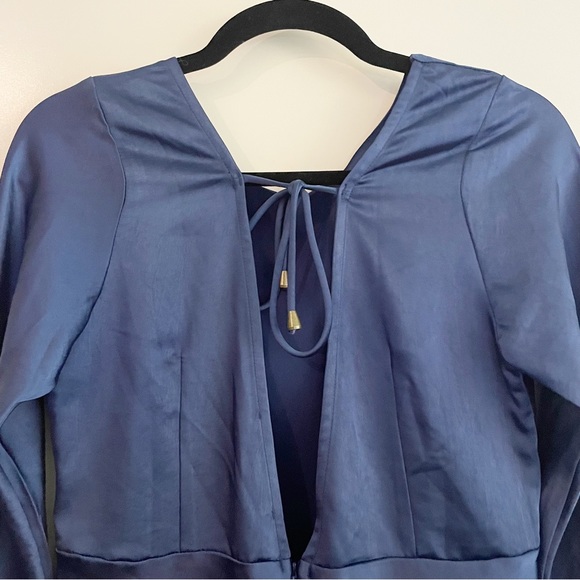 Saints + Secrets Blue Satin Long-sleeved Mini Dress Size Large - Picture 5 of 12